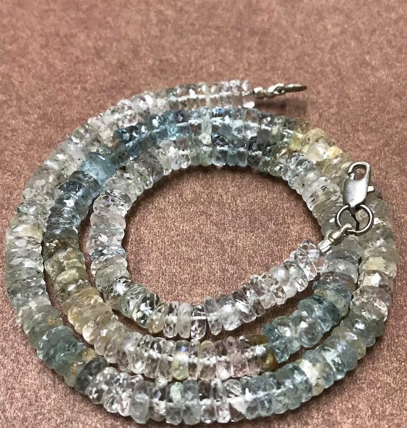 Natural Aquamarine Wheel Faceted Beads 5x6 16 inch Long String Jewelry Making Gemstone Beads for Necklace Bracelet