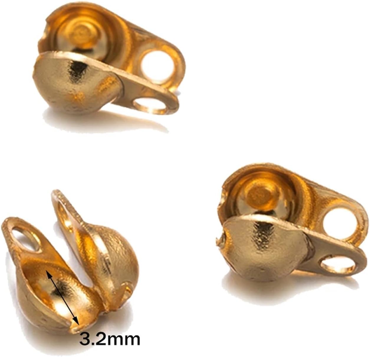 Knot Covers for Jewelry Making 2000pcs Stainless Steel End Clasp Beads Open Cover Crimp Connector for DIY Necklaces Bracelets Jewelry(B Gold 3.2mm)