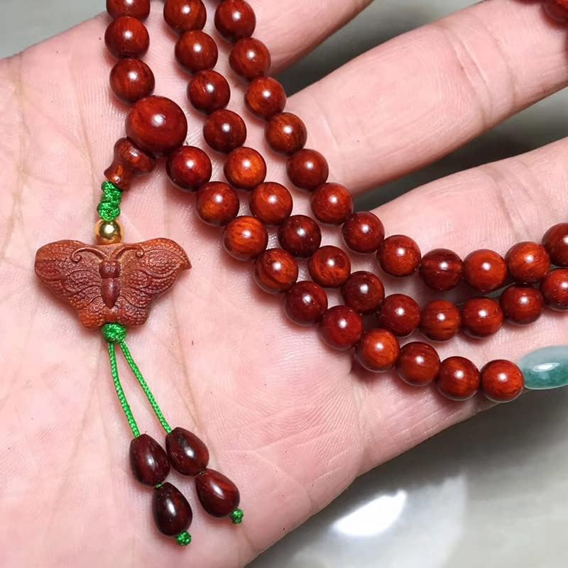 Mascot Wooden Crafts Wood Carving Art Wood Decoration Artwork 破茧化蝶小叶紫檀0.6 * 108颗鸡血红佛珠手串手链念珠 (破茧化蝶小叶紫檀6mm)