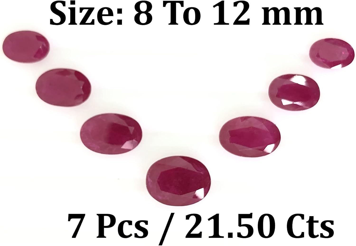 21.50 Ct Natural Luster Ruby Oval Size 8 To 12 mm Cut Faceted 7 Pcs Layout Ruby Best For Making Pendant, Ring, Earring Jewelry-5280 (Ruby With Certificate)