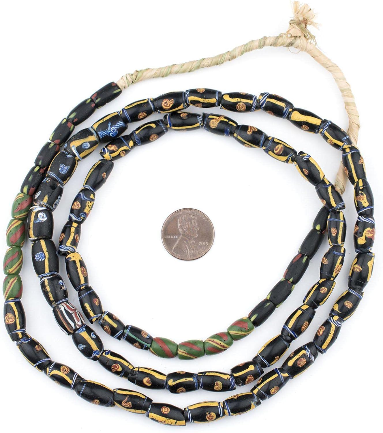 The Bead Chest Antique Venetian Sotro Trade Beads Long Strand 8mm Ghana African Multicolor Oval Glass Large Hole 39 Inch Strand Handmade