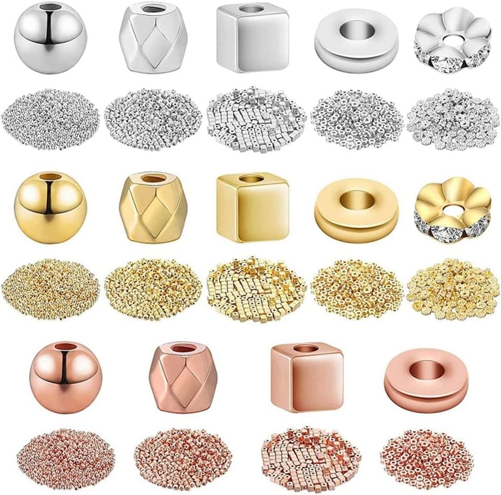 4100 Pieces Assorted Spacer Beads for Jewelry Making DIY Loose Beads 3 Colors and 5 Styles (Color : A Size : One Size) (Silver One Size)