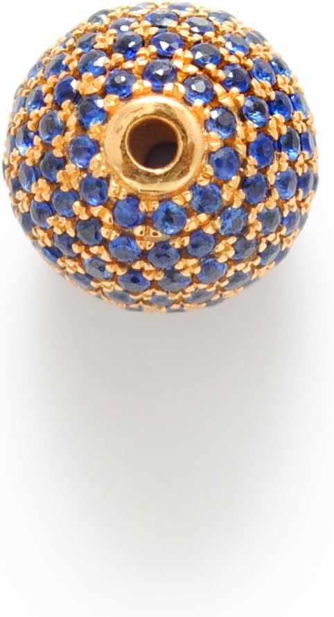 Kanika Creations 8mm 14K Solid Yellow Gold Pavé Spacer Bead with Natural Blue Sapphire – Round Gold Finding for Jewelry – Gift for Her