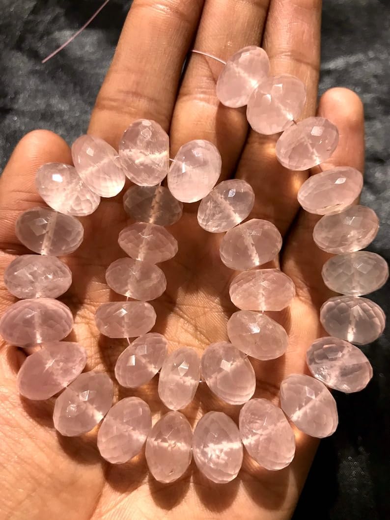 Natural Rose Quartz Roundelle Faceted Beads 14-15 MM 13 inch Long String Jewelry Making Gemstone Beads for Necklace Bracelet