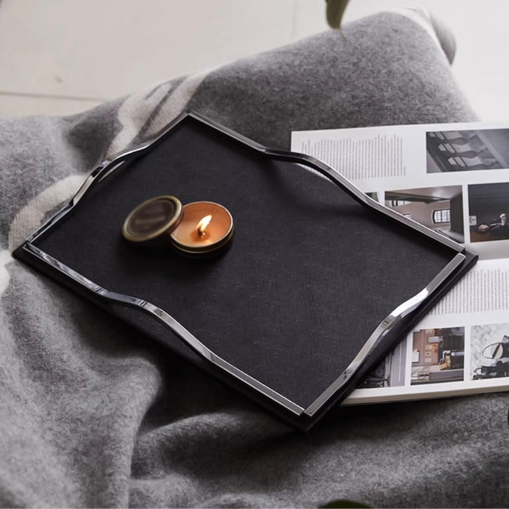 Tray Modern Porch Black Leather Aromatherapy Tray Living Room Tea Table Coffee Snack Tray Serving Trays