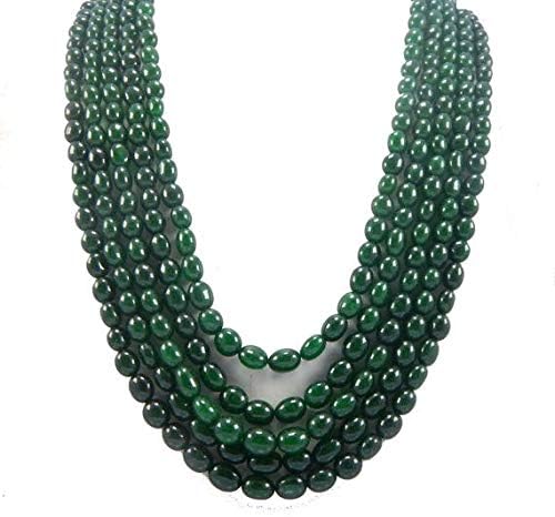 LKBEADS 5 Strand Cts. 19 Inch Long 6-9 MM Smooth Beads Emerald Quartz Oval Beaded Necklace Code-HIGH-47883