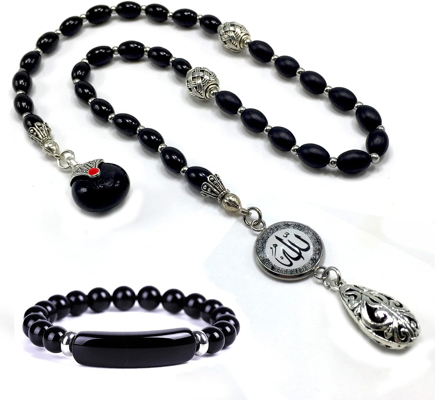 -Swing Beads Collection- Prayer Beads-Tesbih-Tasbih-Tasbeeh-Misbaha-Masbaha-Subha-Sebha-Sibha-Rosary (Model 3-8 mm Diameter Black Agate Beads)