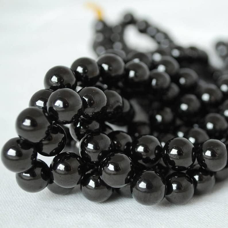 13 inch Strand of Natural gem Jet, 10mm Round Smooth Beads for DIY Jewelry Making. | Beads_04987, Black