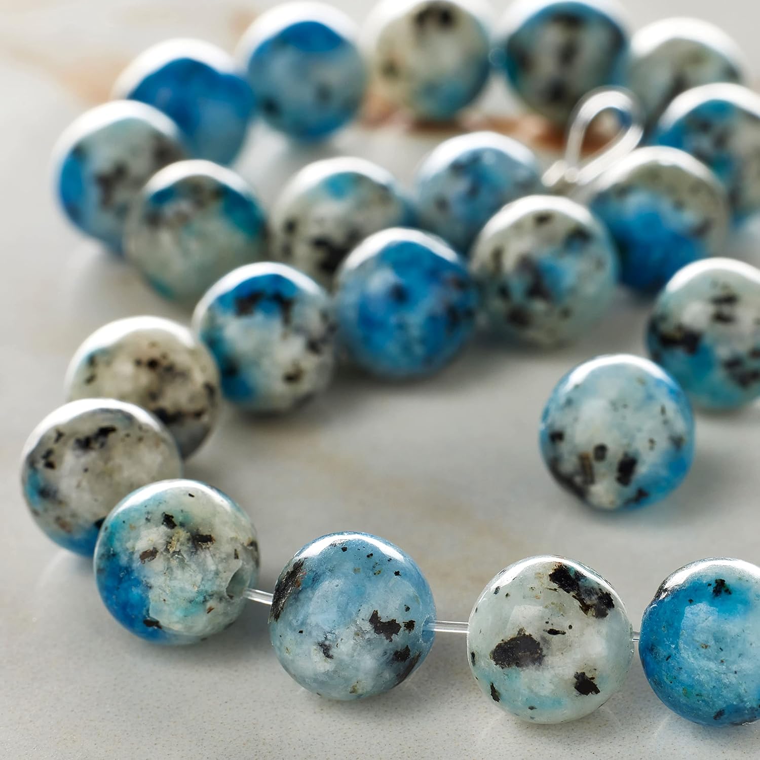 Bead Landing Blue & White K2 Stone Round Beads, 8mm, 12 Pack