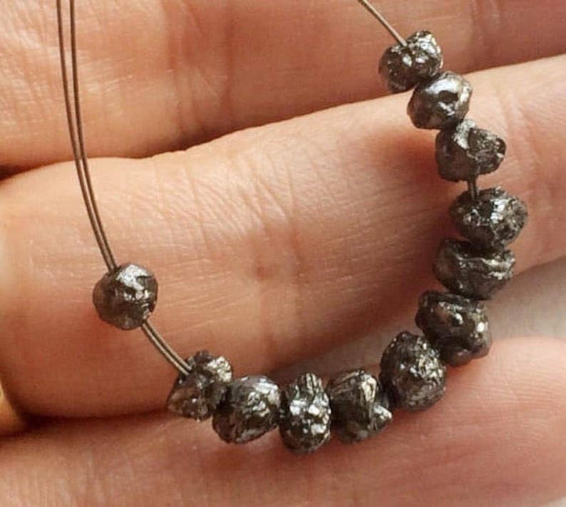 5.5-7mm Black Rough Diamond Beads, 1mm Large Hole Drilled Black Diamond, Loose Diamond, Conflict Free Black Diamond Beads (1Pc To 10Pc), 5.5-7 MM