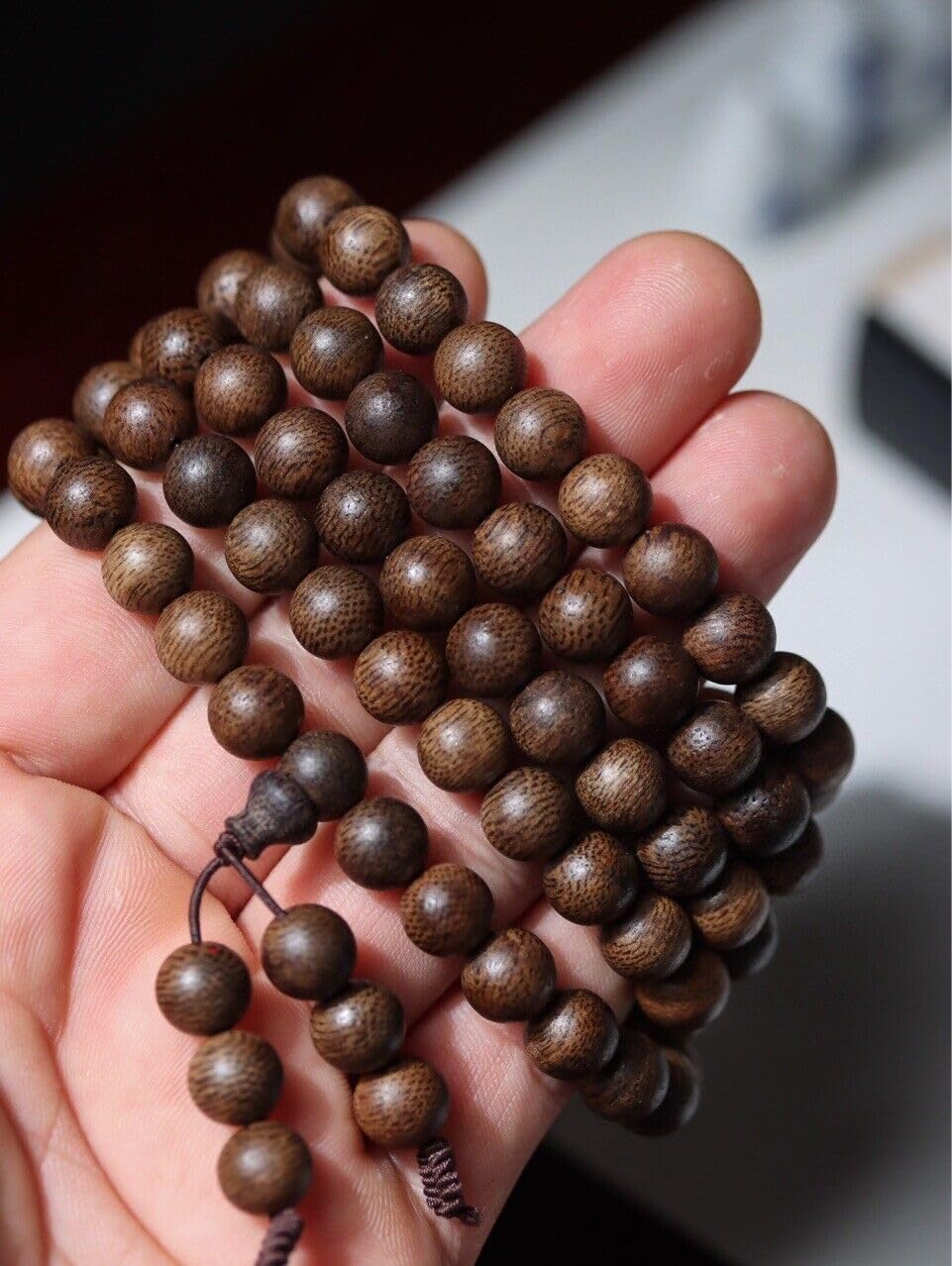 Agarwood 8mm*108pcs Brunei Black Chess Agarwood Skewers Buddha Beads Rosary Beads