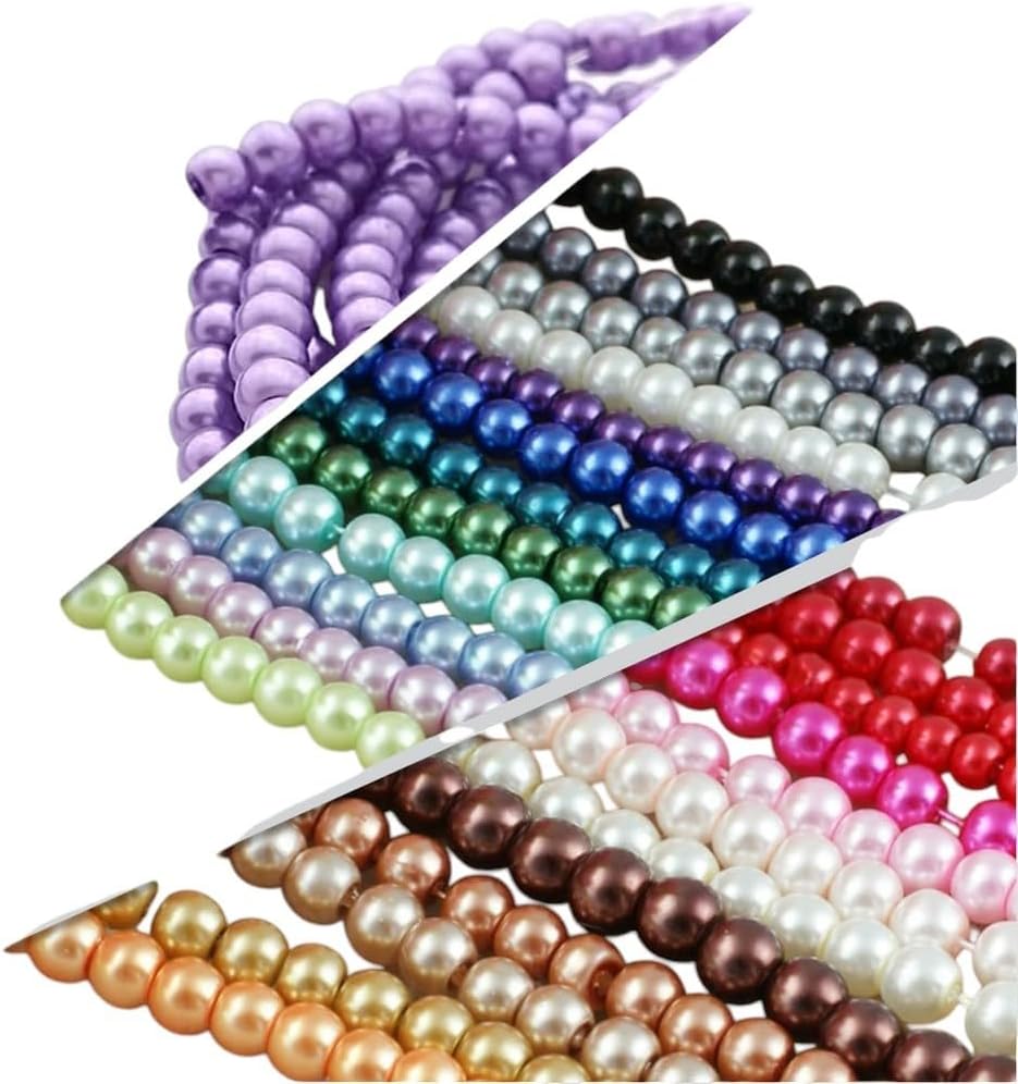 Round Glass Dyeing Color Beads - 3mm 4mm 5mm 6mm 8mm 10mm 12mm 14mm 16mm - Black, White, Gray, Brown Tones, Imitation Pearls for Jewelry Making - (Color: Multi/Size: 16mm 50 Pcs)