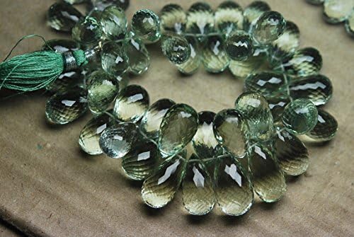 25 beads,super rare natural green amethyst faceted drops shape briolettes size 12-14mm