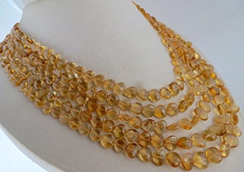 Natural CITRINE HEART SHAPED Beads Necklace 19 INCHES 5-10mm