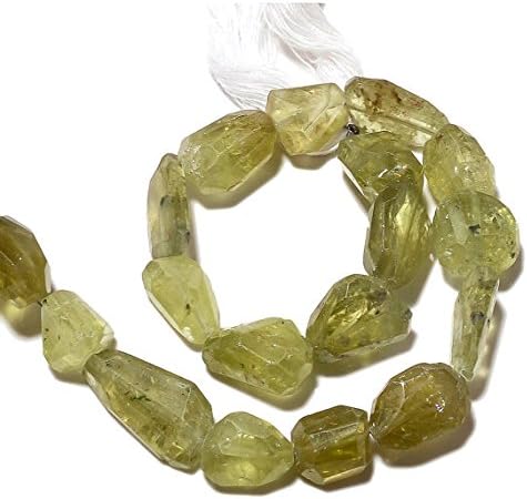 13 inch natural beads strand of 12-15mm faceted tumble vessonite green garnet gemstone beads for DIY jewelry - necklace, bracelet, earring, ring.