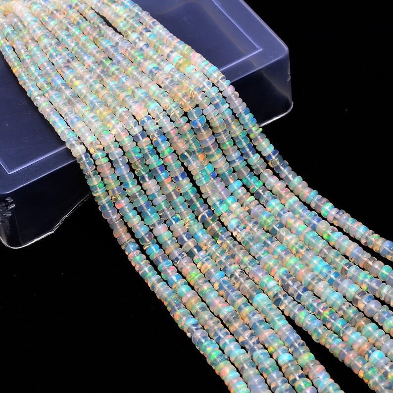 13 inch Strand of Natural gem Ethiopian Welo Opal, 3.5-5mm rondelle Smooth Beads for DIY Jewelry Making. | Beads_03722