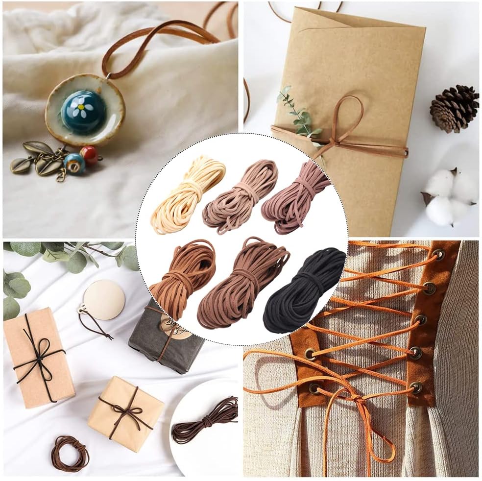 Samcos Leather Cord, Suede, 6 Color Set, Leather Cord, Necklace, Bracelet, Leathercraft, Crafts, DIY, Handmade, Accessory Parts, 32.8 ft (10 m)