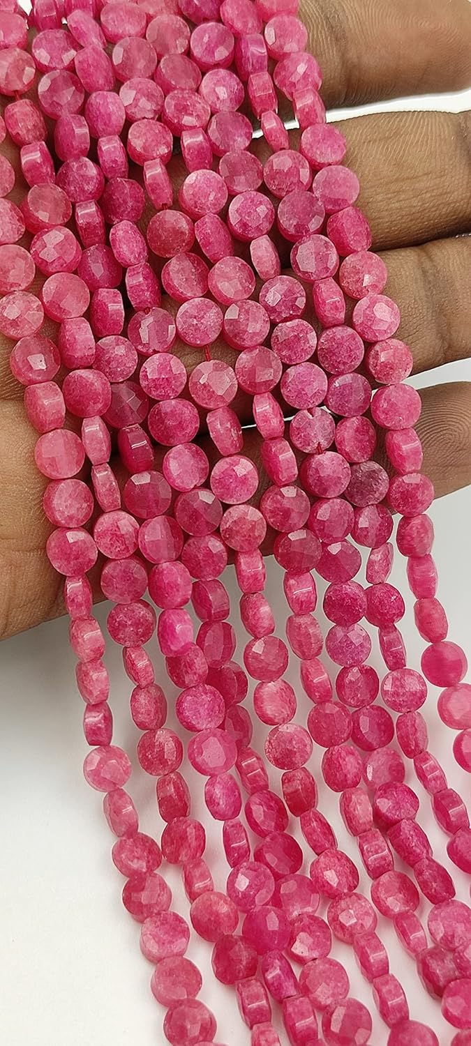 Hanumat Gems Lot of 5 Strands Natural Pink Quartz Faceted Coin Shape Gemstone Beads,Pink Quartz Coin Beads,Pink Quartz Faceted Beads,4-5 MM Coin Beads,13 Inches Strand.