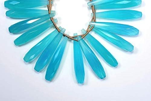 35mm 6 Beads Natural Aqua Chalceny Faceted Long Pair Tear Drop Shape Beads Code-HIGH-59024
