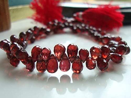 6-7x4mm, 3.5 Inch Strand, Nice Micro Faceted Mozambique Garnet Teardrop Briolette Code-HIGH-61857