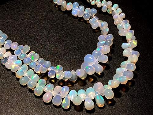 13 inch natural beads strand of 3x5-5x9mm smooth teardrop ethiopian welo opal gemstone briolletes beads for DIY jewelry - necklace, bracelet, earring, ring.