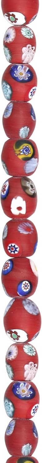 Bead Landing Red Millefiori Glass Oval Beads – 12mm to 14mm Beads on 7