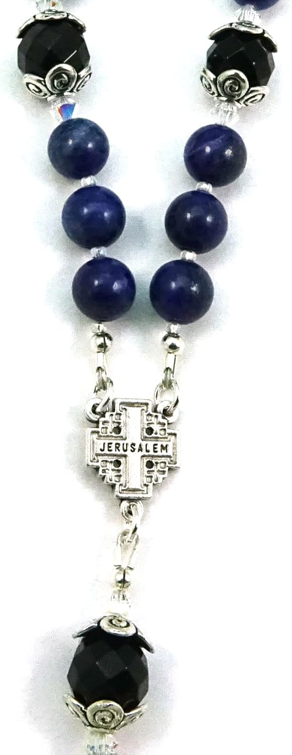 Catholic Prayer Beads St Michael Protector Small Chaplet Lapis Gemstone Blessed with Anointing Oil