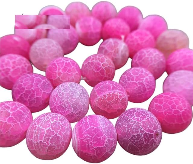 NOVASTORES Matte Fuchsia Crackle Agates Beads, Pink Round Frosted Fire Dragon Veins Agates Drilled Agates Beads My0192