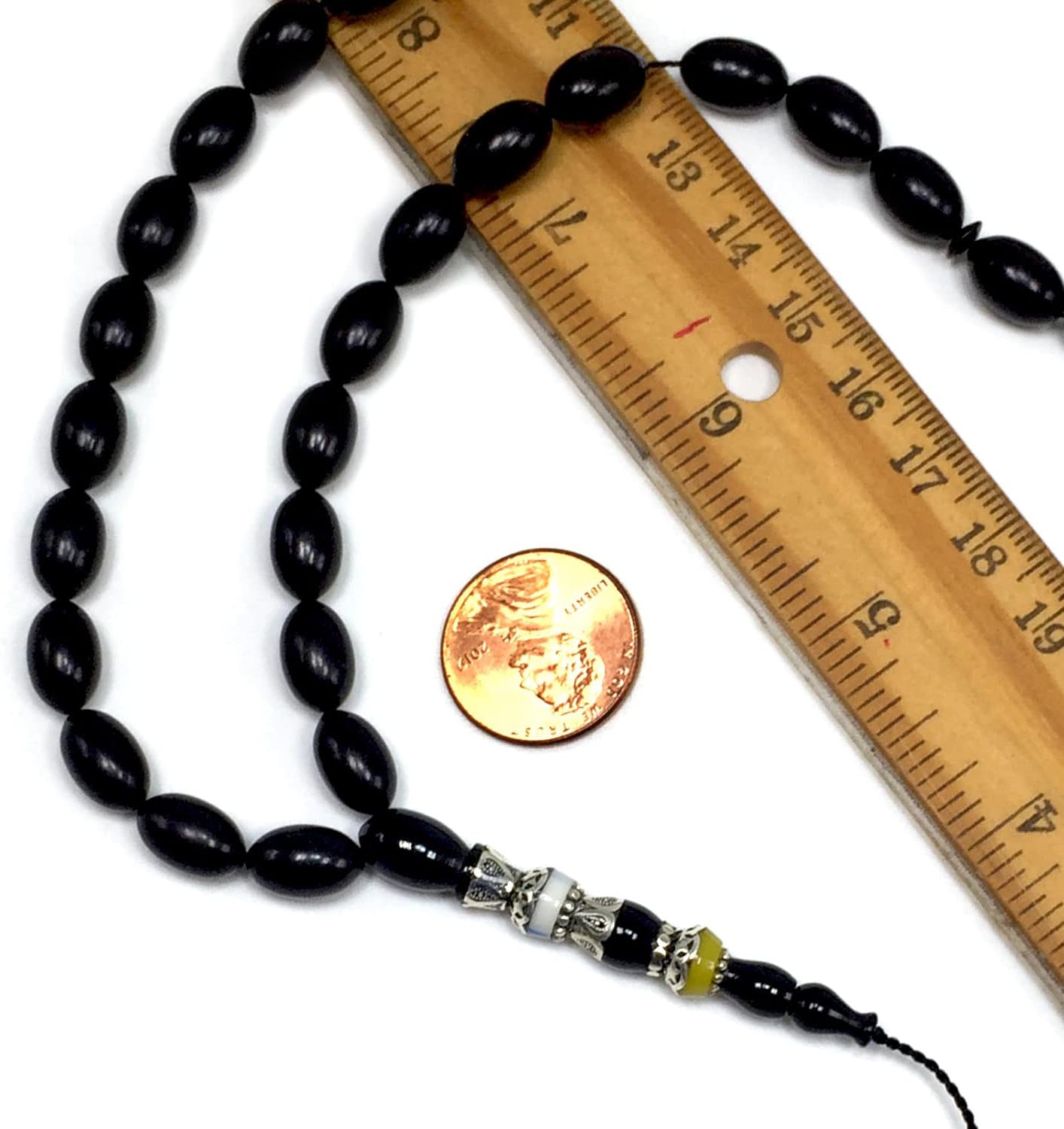 EXCLUSIVE COLLECTION -Handmade Silver Engraved Bakelite Tesbih, Tasbih, Islamic Rosary, Islamic Prayer Beads, Misbaha (7x11 mm 33 Black Rice Beads)