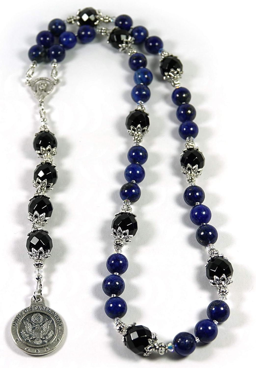 United States Army Catholic Prayer Beads St Michael Chaplet Lapis Agate Natural Gemstone beads Blessed with Anointing Oil