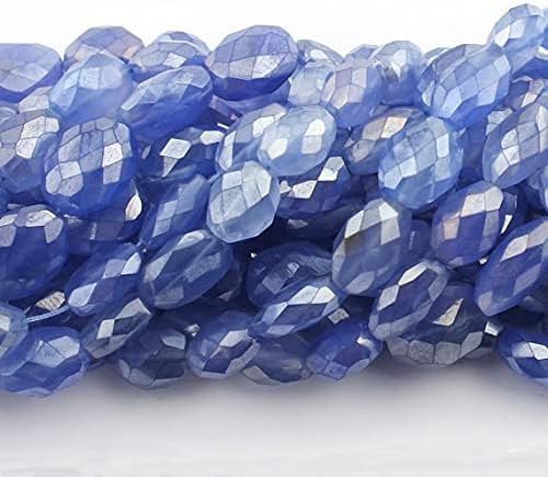 BEADS GEMSTONE 14 Strand Natural Blue Chalceny Silver Coated Faceted Oval Briolettes 13mm-20mm 15 Beads 8 Inch Code-HIGH-13889