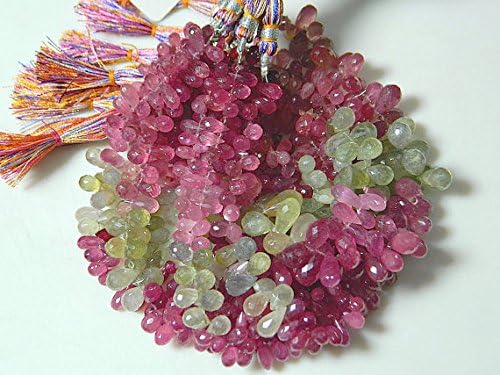 13 inch natural beads strand of 4x6-6x8mm faceted drop pink sapphire gemstone beads for DIY jewelry - necklace, bracelet, earring, ring.