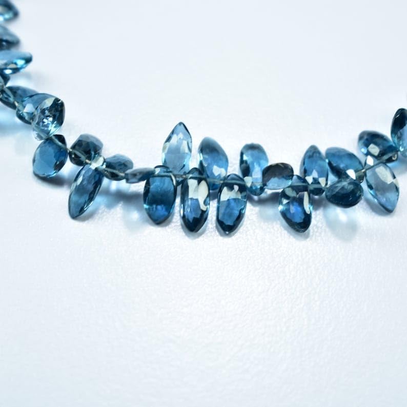 Natural London Blue Topaz Marquise Faceted Beads 3.5X7.5-4X8.5mm 8 inch Long String Jewelry Making Gemstone Beads for Necklace Bracelet