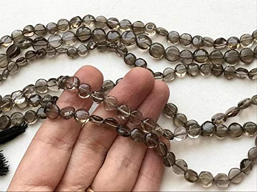 13 inch Strand Natural Smoky Quartz 6-7 mm Coin Smooth Beads for Jewelry Making - Smoky Quartz Plain Dish Coins, Smoky Quartz Coin Beads, Smoky Quartz Necklace, 6-7mm, 13 inch