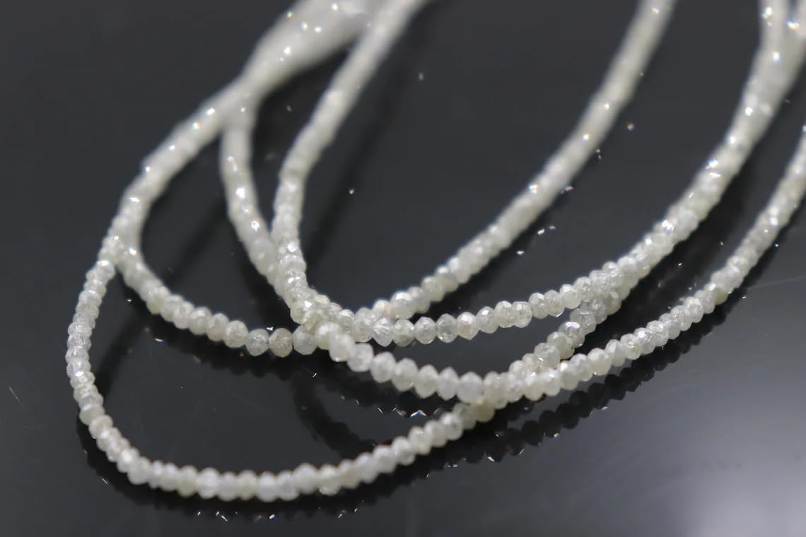 Indian Gem Store 100% Natural AAA+ White Diamond Faceted Rondelle Beads 1.8-2.2 mm |16 Inch Strand for Jewellery Making