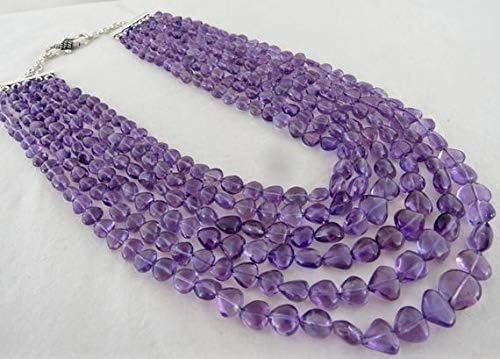 LKBEADS 6 Line Natural Amethyst Heart Shaped Beads Necklace 16 INCHES 12MM to 5 MM Code-HIGH-46352
