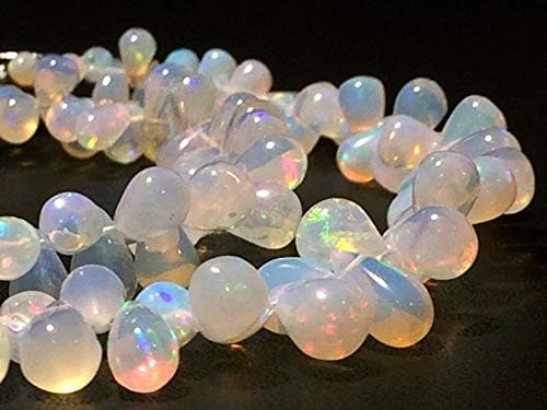 13 inch natural beads strand of 3x5-5x9mm smooth teardrop ethiopian welo opal gemstone briolletes beads for DIY jewelry - necklace, bracelet, earring, ring.