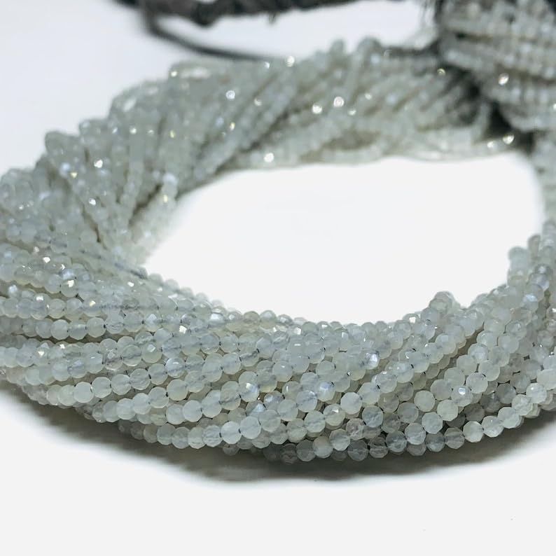 Natural Grey Moonstone rondelle Faceted Beads 2 mm 13 inch Long String Jewelry Making Gemstone Beads for Necklace Bracelet