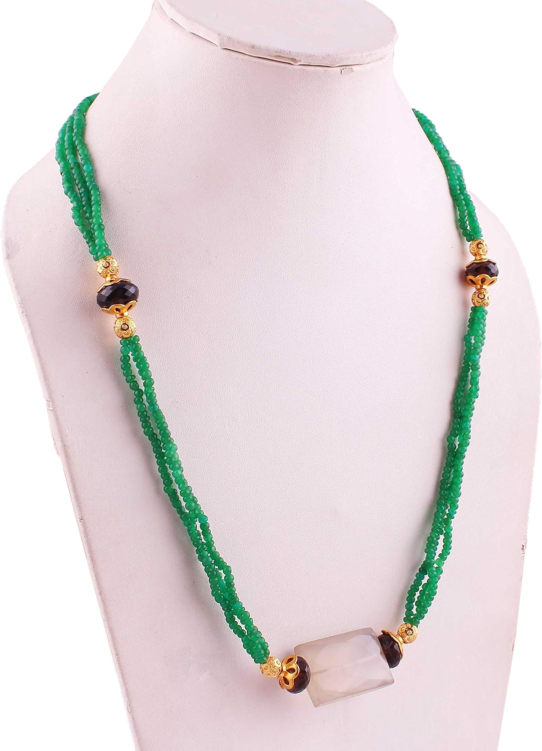 Natural Gemstone Green Color Onyx Plain rondelle Beads Necklace Pendant for Women | 18 inch Gemstone Necklace|3-4 mm Loose Beads for Jewelry Making | Healing Beads Necklace
