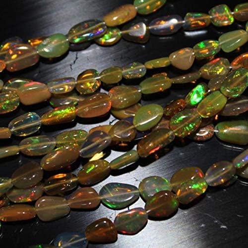 Natural Ethiopian Honeycomb Opal Tumbled Shape Multi Fire unshaped Nuggets Tumbled Shape Smooth Gemstone Beads Necklace, 6 to 12 mm 18 inch