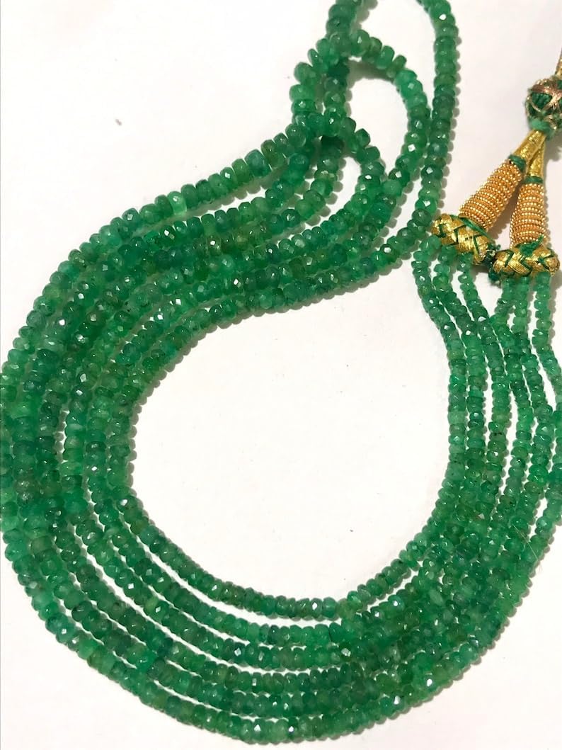 Natural Emerald Necklace RONDELLE Faceted Beads 3X5MM 18 inch Long String Jewelry Making Gemstone Beads for Necklace Bracelet
