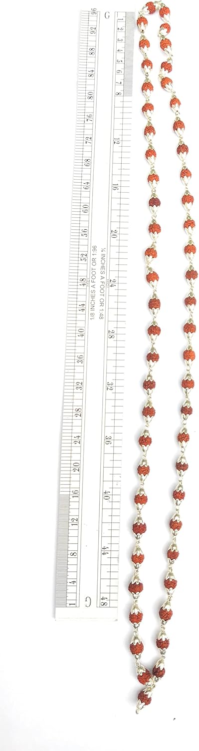 Rudraksha Mala in Silver Designer Caps (5 Mm, 55 Beads) - Special Edition - Natural Rudraksha Beads - Pure Silver - Pack of 1