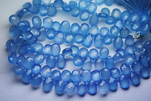 2x8 Inch Strand, Super Finest Sky Blue Chalceny Faceted Pear Briolettes,7x10mm Large Size Code-HIGH-56828