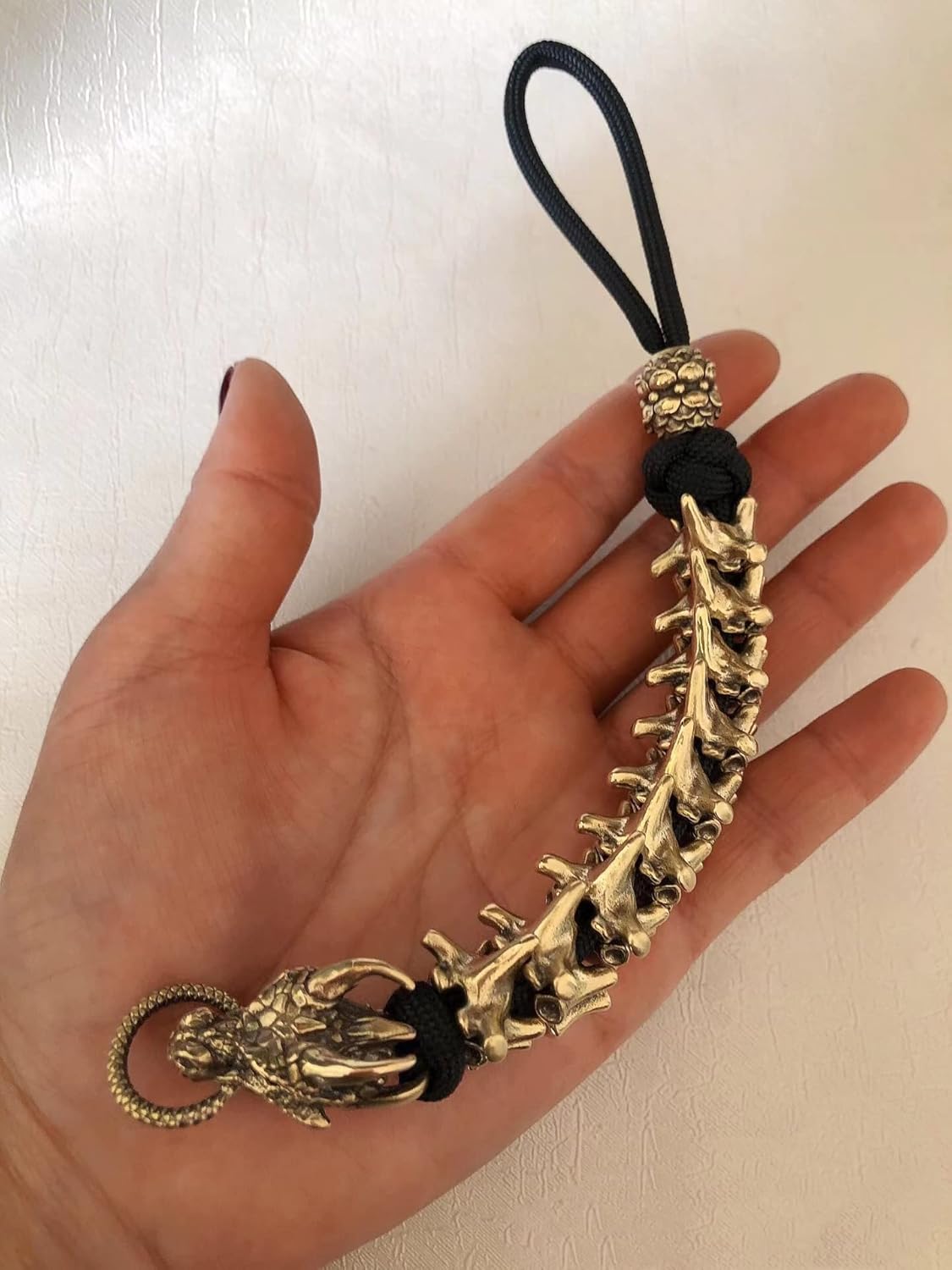 Brass Dragon DIY Keychain, Pure Handmade Bead Charms, Long Backbone, Perfect for Paracord Projects, Lanyard Bead, Gift