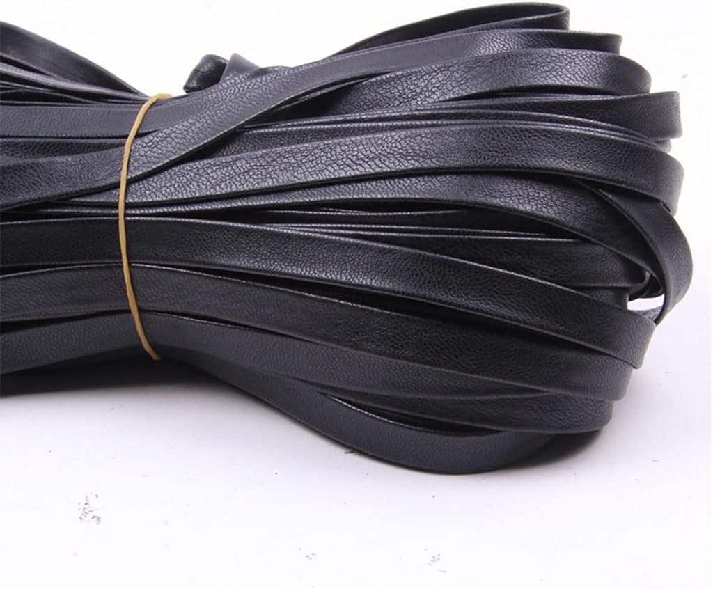 Braided Cord String Rope, 5 Meters 3-50mm Black Flat Genuine PU Leather Cord Rope Strap Bracelet for DIY Making(50mm)