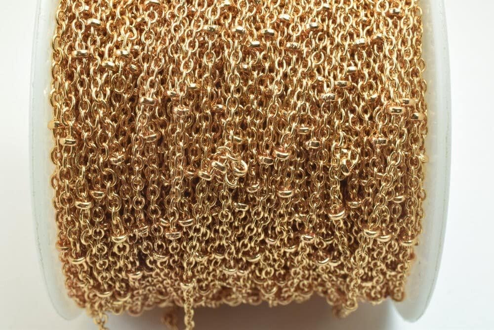 18K Pinky Gold Filled EP Chain Saturn Chain, Satellite Chain Width 1.5mm Thick 0.25mm Findings Chain Sold by Foot PGF22