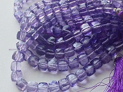 1 Strand Natural Crystal Quartz, Coated Crystal Bead, Faceted Box Cube, Amethyst Color, 7mm 8