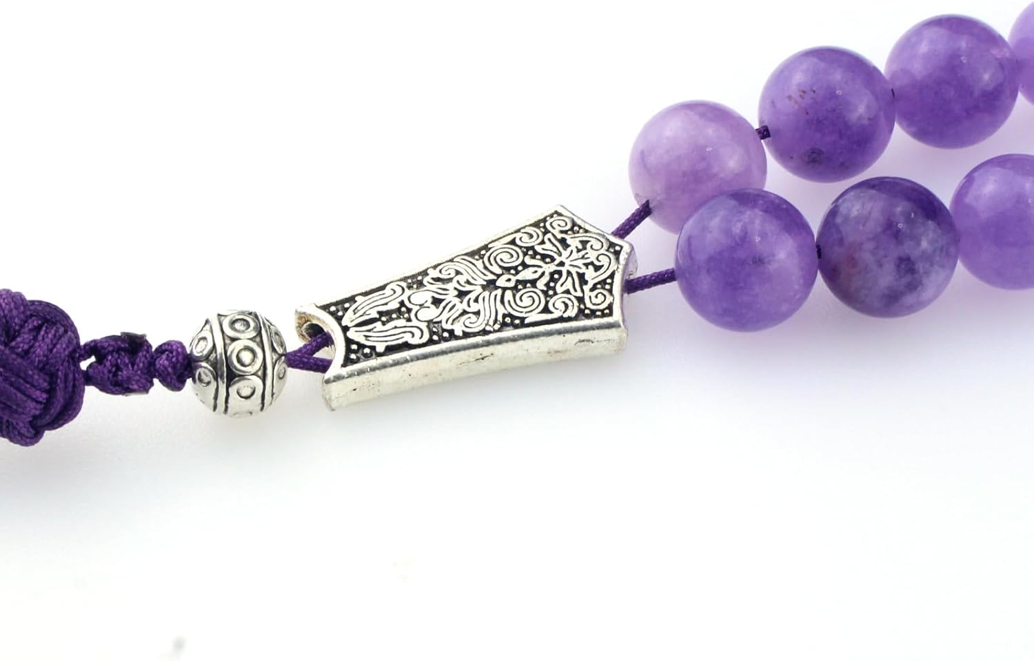 Muslims Islamic Dhikr 33 Tasbeeh Tasbih Prayer Beads, Purple Jade Stone Beads with Tassel