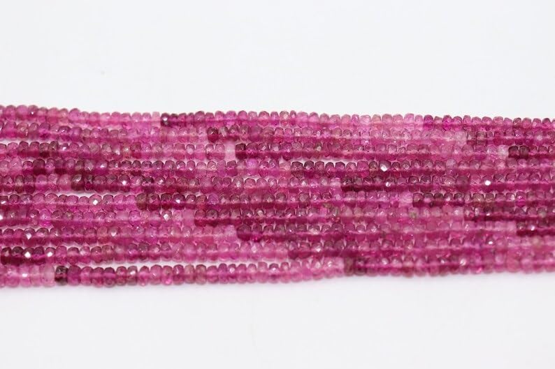 AAA+ Quality Natural Pink Tourmaline Shaded Faceted Rondelle 3-4mm Beads Strand for Jewelry Making Rubellite Shaded Pink Tourmaline Faceted Rondelle Wholesale Beads