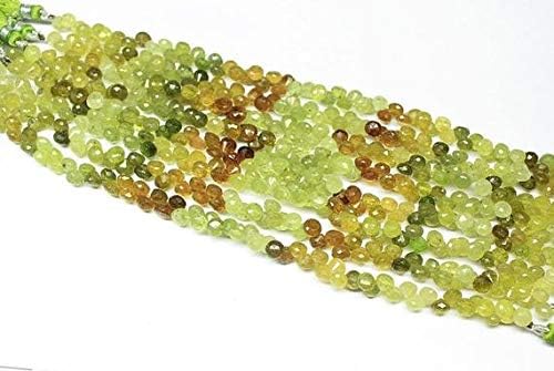 Green Grossular Garnet Faceted Onion Drop Loose Gemstone Craft Beads Strand 8 Inch Long 5mm 6mm Code-HIGH-20719